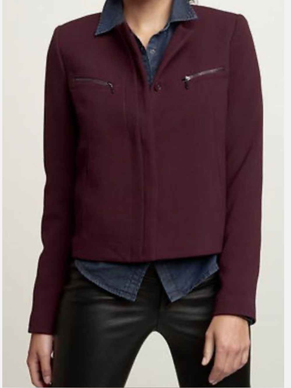The Gap Moto zip jacket blazer Womens sz Medium plum burgundy purple